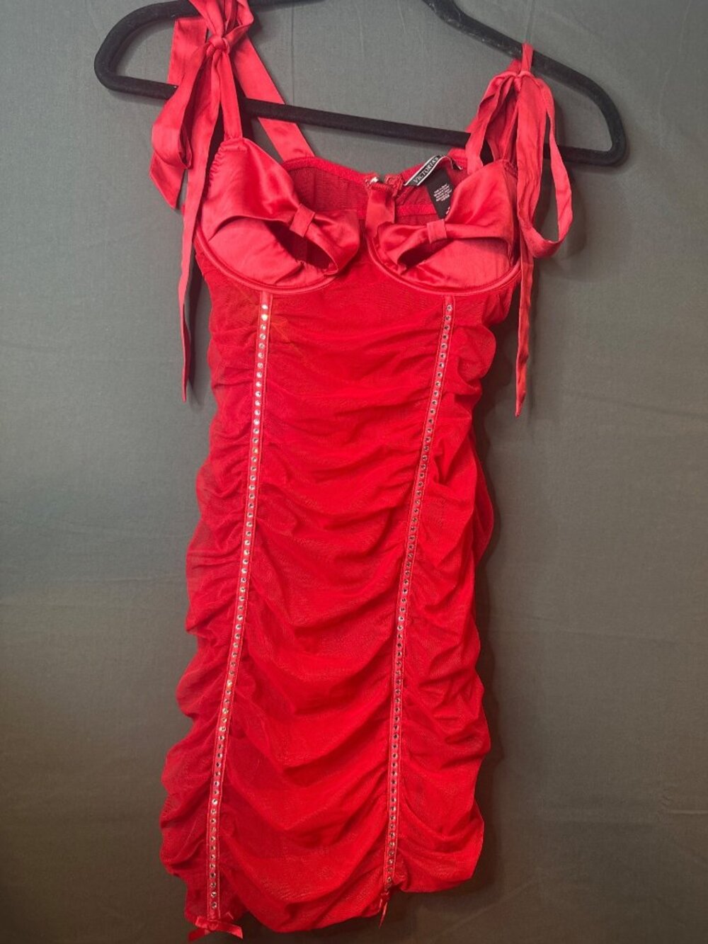 Victorias Secret Womens M Red Ruched Mini Dress Y2K Romantic Whimsigoth Glam